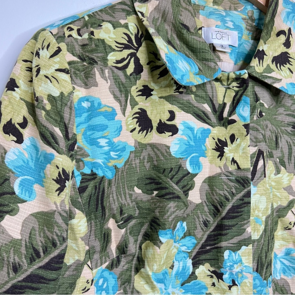 Ann Taylor LOFT Floral Botanical Print Blazer Jacket Size 12 Vibrant Tropical - Picture 4 of 13